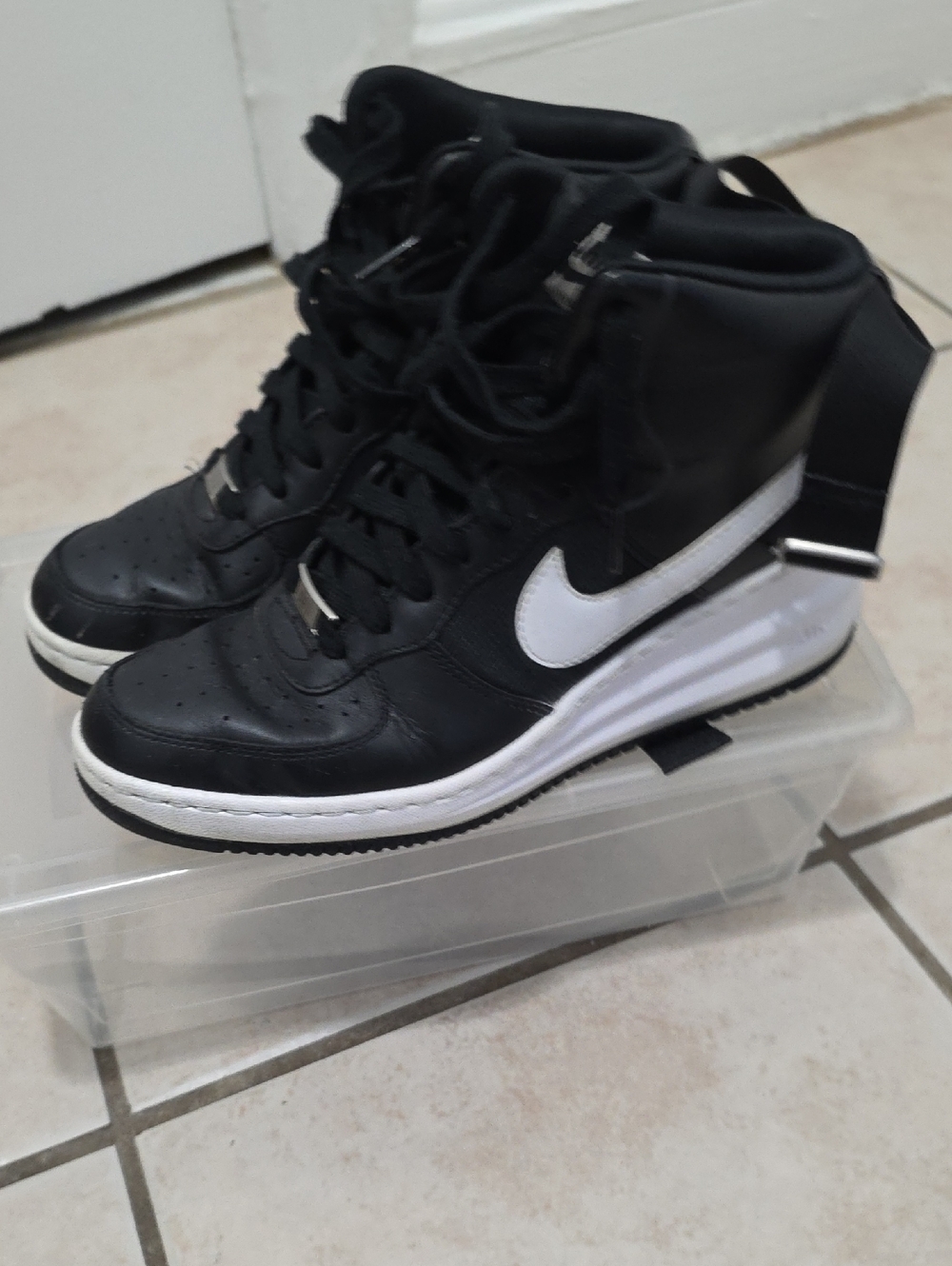 Nike Black and White High-Top Trainer Boots